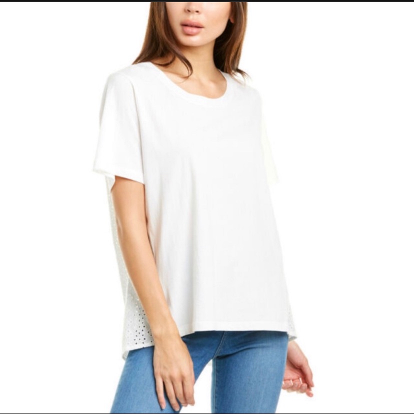 Veronica Beard Mauna White Eyelet Back Ss Tee